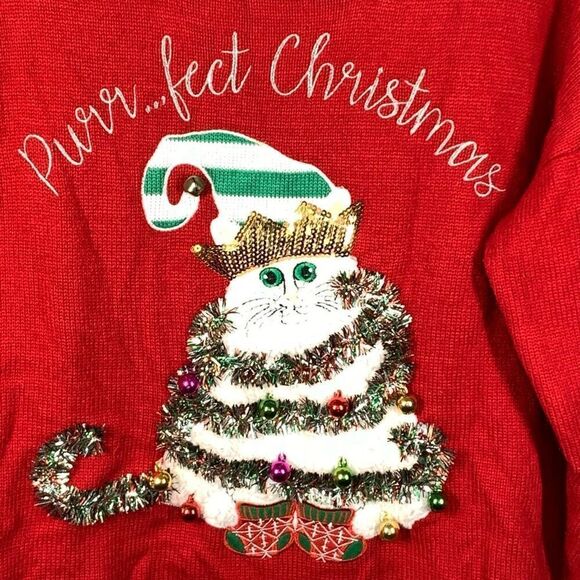 -6. 33 Degrees Women's Purr...fect Christmas Cat Pullover Sweater Red Size XXL - Picture 4 of 7
